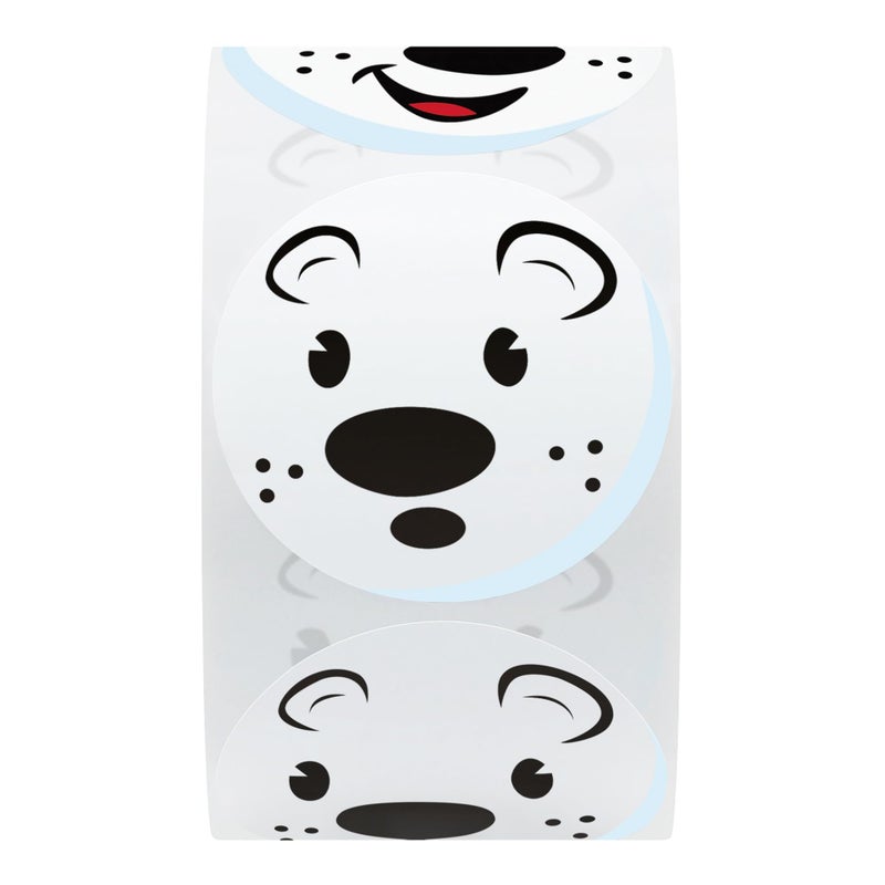Hybsk Cute Polar Bear Face Stickers Animal Stickers 1.5" Round Cartoon White Bear Labels 500pcs per Roll - Image 2